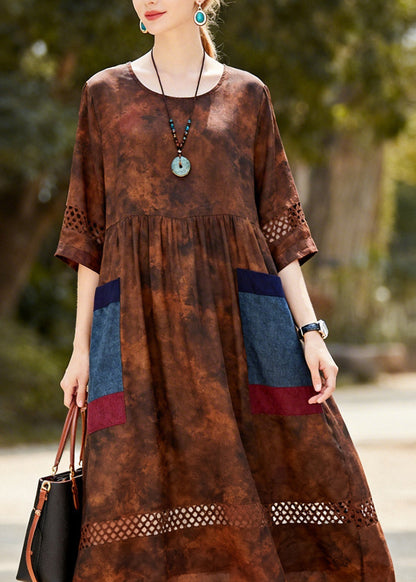 Unique O Neck Print Patchwork Cotton Dress Summer