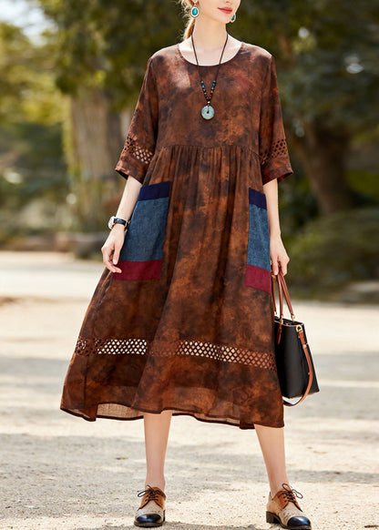 Unique O Neck Print Patchwork Cotton Dress Summer