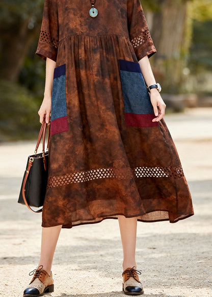 Unique O Neck Print Patchwork Cotton Dress Summer