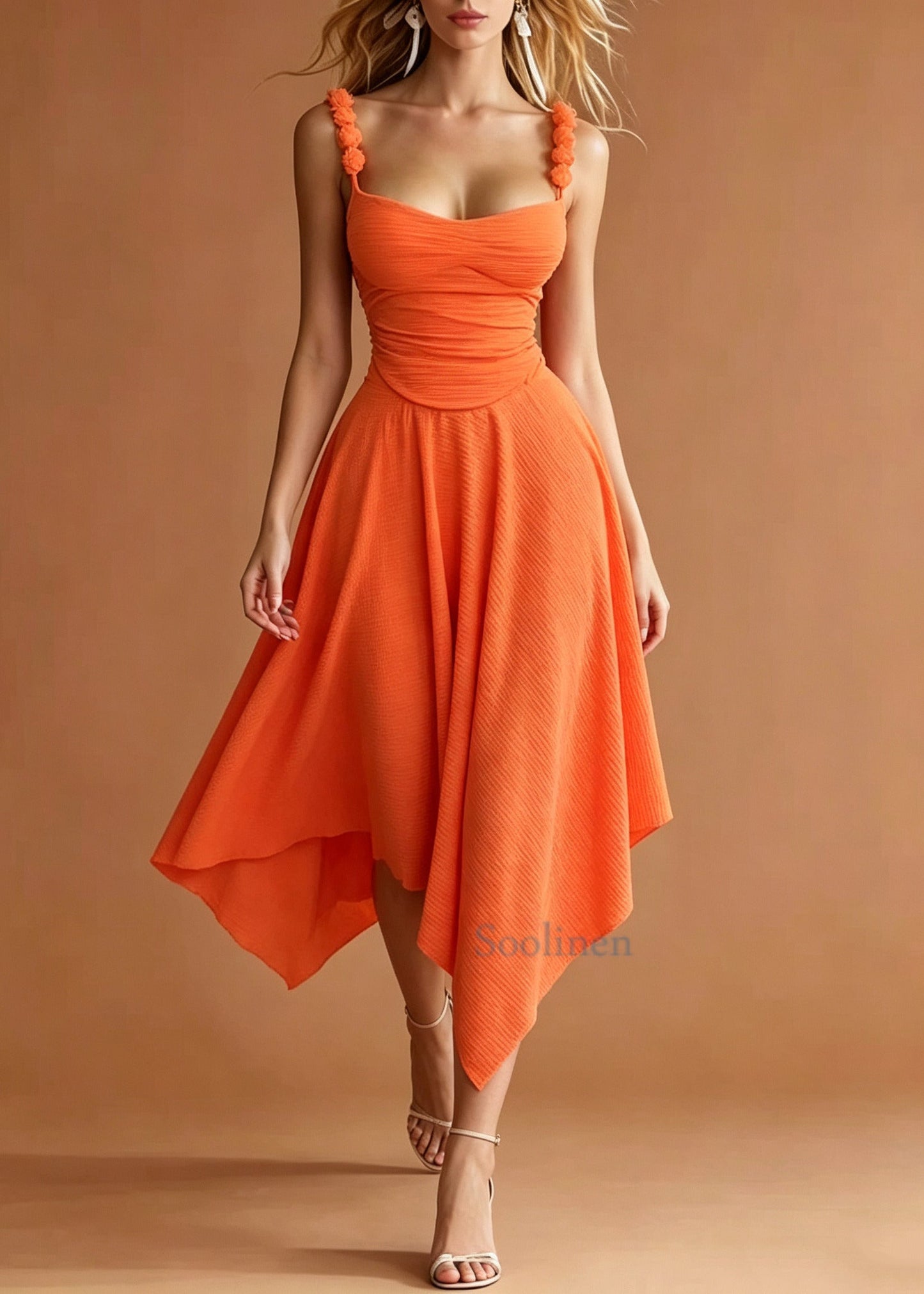 Unique Orange Asymmetrical Cotton Cami Dresses Summer