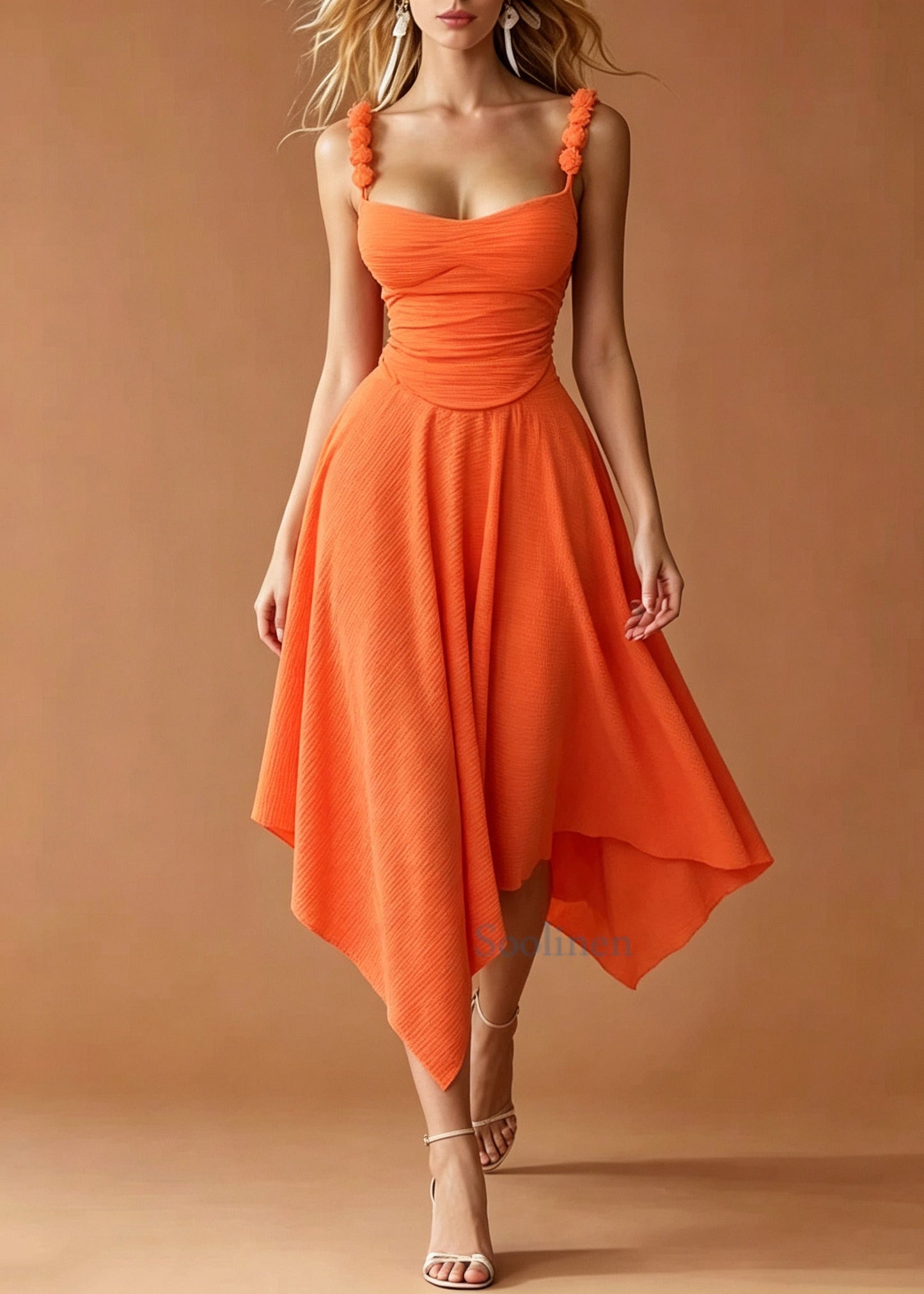 Unique Orange Asymmetrical Cotton Cami Dresses Summer