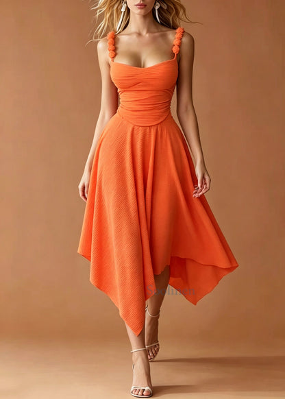 Unique Orange Asymmetrical Cotton Cami Dresses Summer