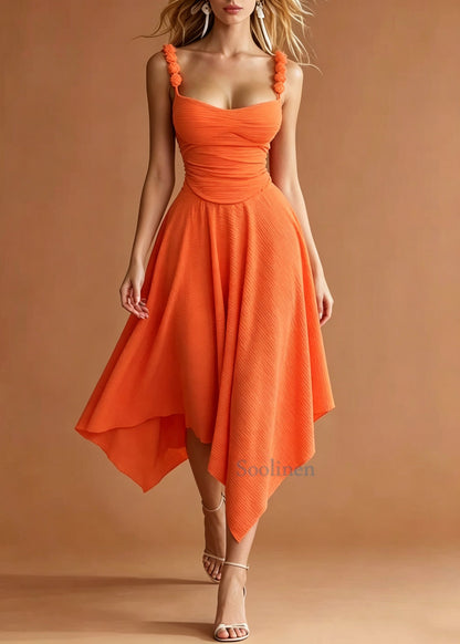 Unique Orange Asymmetrical Cotton Cami Dresses Summer