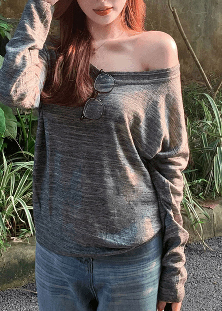 Top de punto fino de algodón con diseño asimétrico naranja único y patchwork para primavera