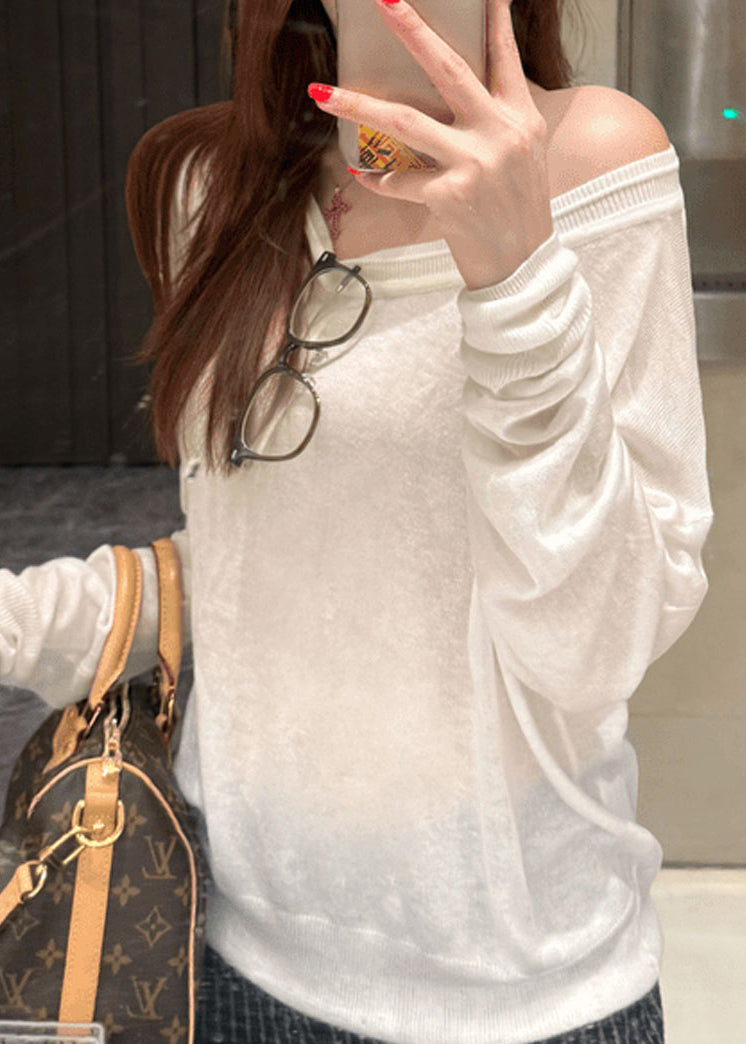 Top de punto fino de algodón con diseño asimétrico naranja único y patchwork para primavera