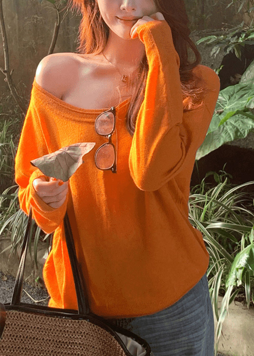 Top de punto fino de algodón con diseño asimétrico naranja único y patchwork para primavera