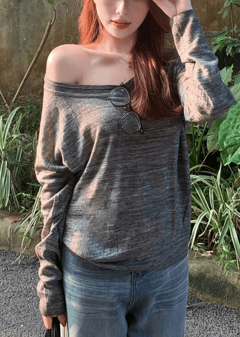 Top de punto fino de algodón con diseño asimétrico naranja único y patchwork para primavera