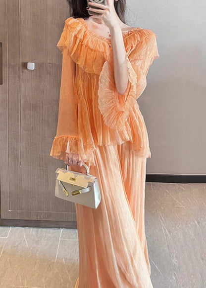 Einzigartiges orangefarbenes Patchwork-Chiffon-Zweiteiler-Set für den Sommer