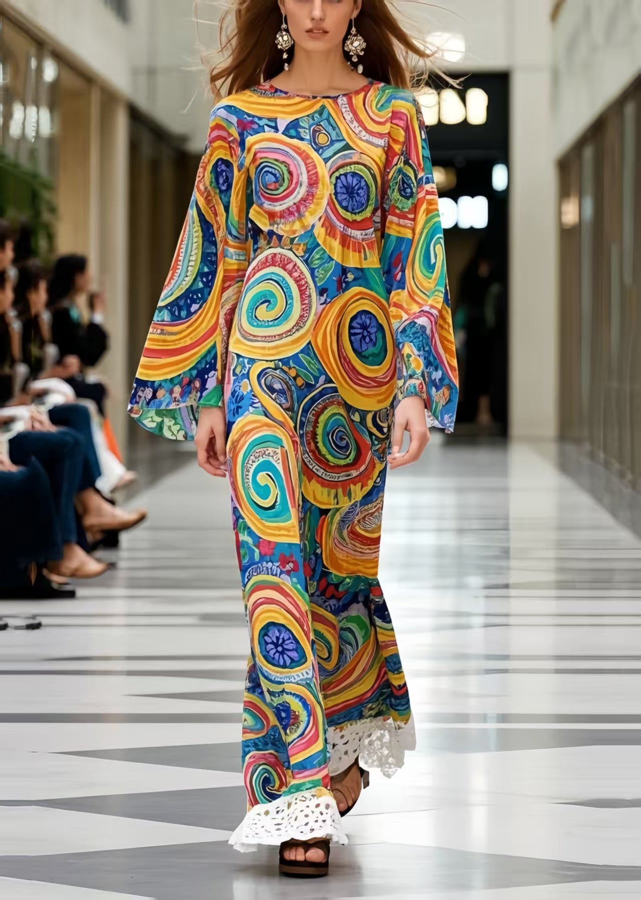 Unique Oversized Patchwork Draping Chiffon Robe Dresses Summer