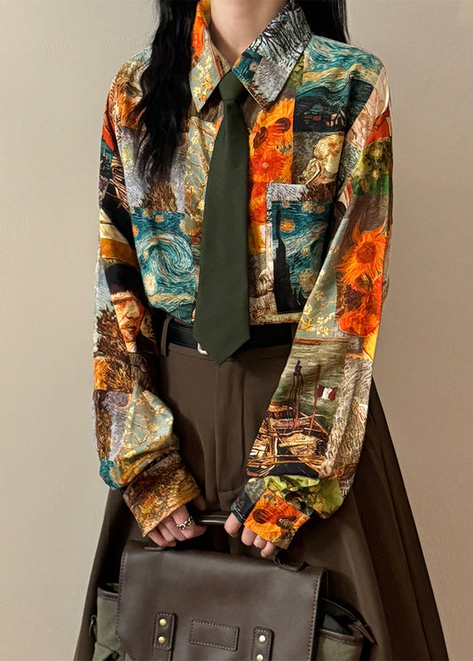 Unique Peter Pan Collar Print Button Blouses Spring