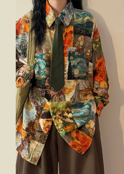 Unique Peter Pan Collar Print Button Blouses Spring