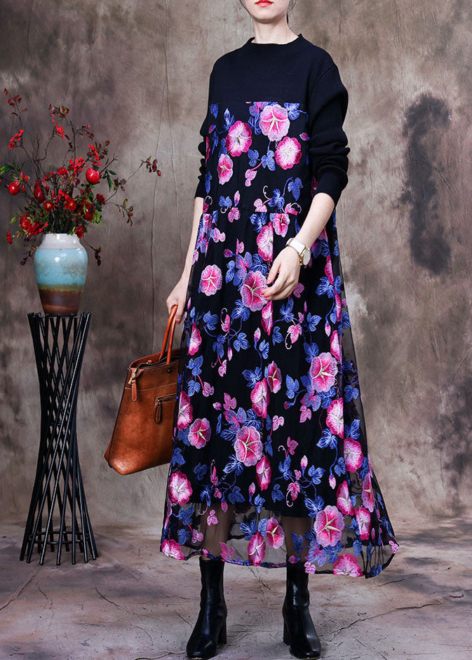 Einzigartiges rosa besticktes Patchwork-Spitzen-Langkleid für den Frühling