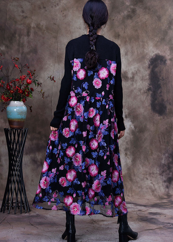 Einzigartiges rosa besticktes Patchwork-Spitzen-Langkleid für den Frühling