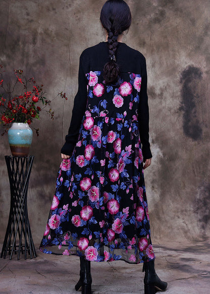 Einzigartiges rosa besticktes Patchwork-Spitzen-Langkleid für den Frühling