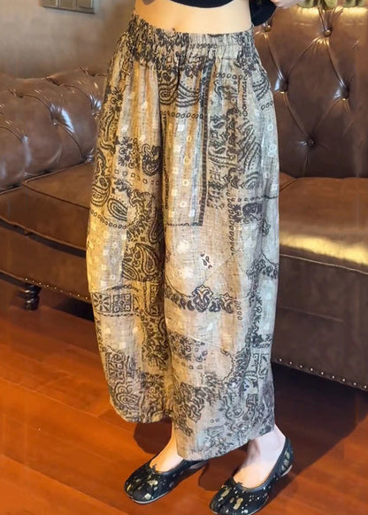 Unique Print Elastic Waist Cotton Wide Leg Pants Summer