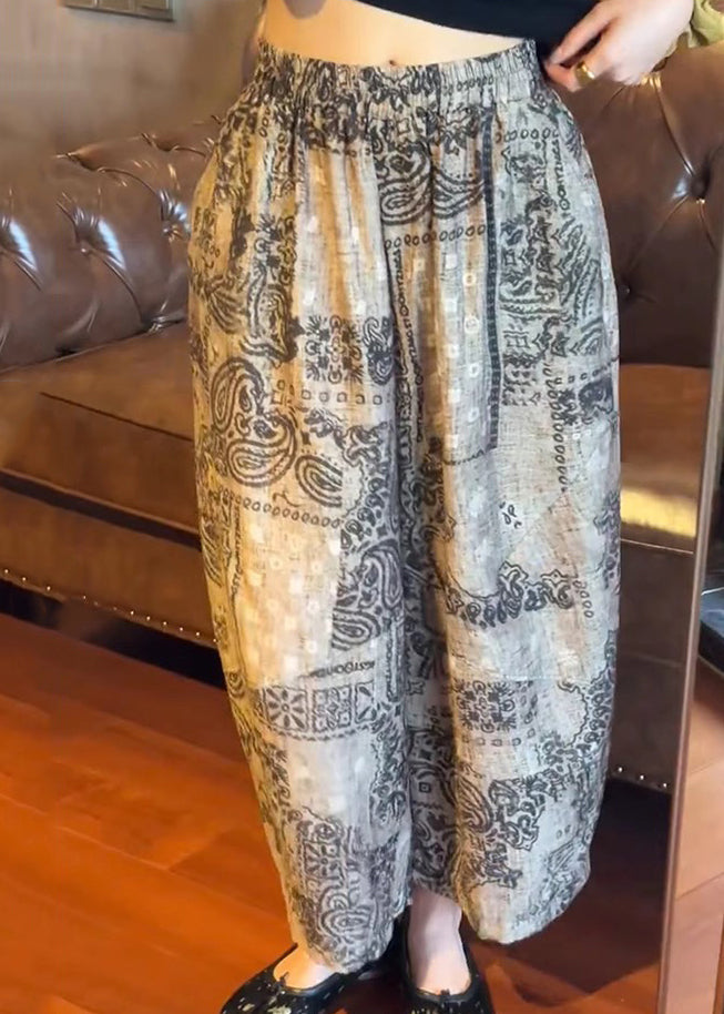Unique Print Elastic Waist Cotton Wide Leg Pants Summer