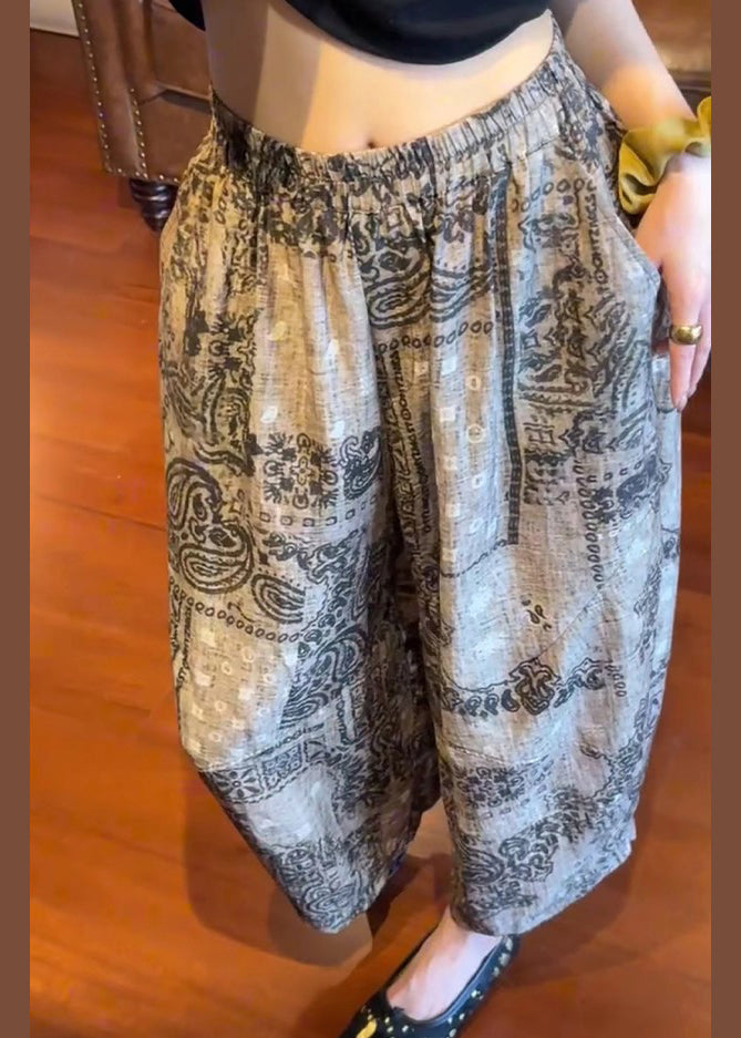 Unique Print Elastic Waist Cotton Wide Leg Pants Summer