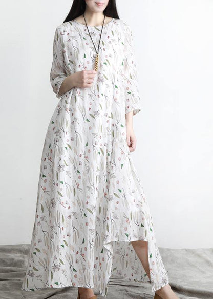 Unique Print asymmetrical design Linen Summer Robe Dresses - SooLinen