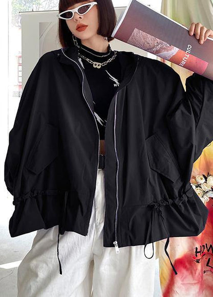 Unique Purple Cotton Letter zippered Hooded Coat Spring - SooLinen