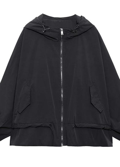 Unique Purple Cotton Letter zippered Hooded Coat Spring - SooLinen