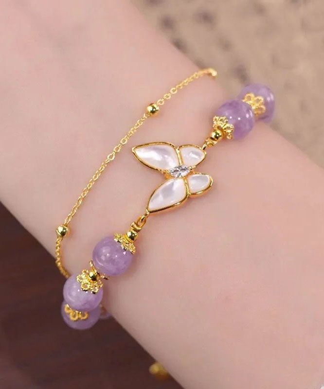 Einzigartiges, doppellagiges Kettenarmband mit violettem Kristall-Zirkon-Schmetterling
