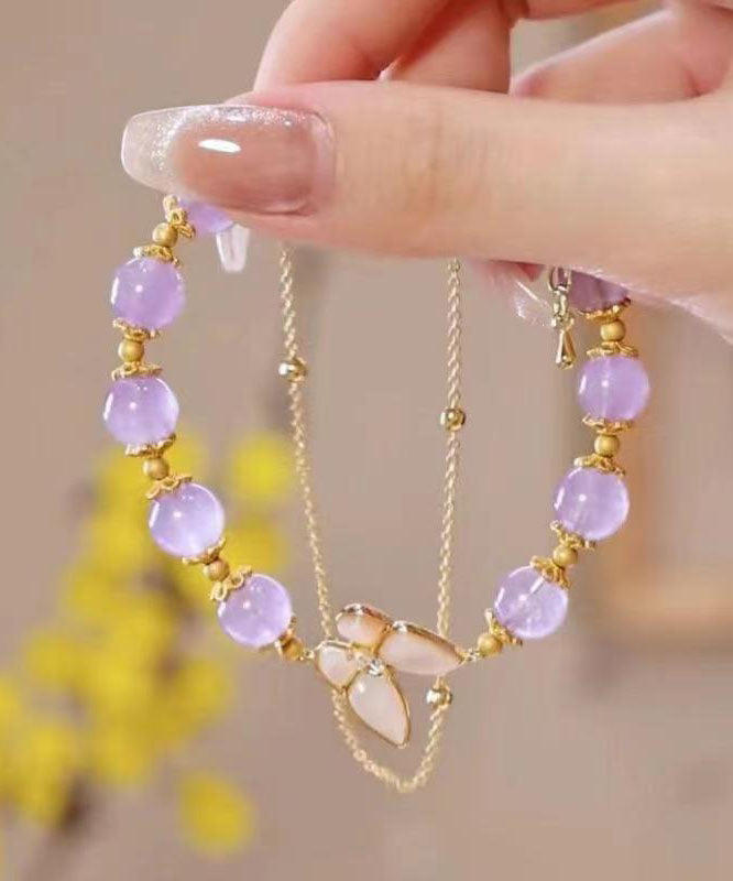 Einzigartiges, doppellagiges Kettenarmband mit violettem Kristall-Zirkon-Schmetterling