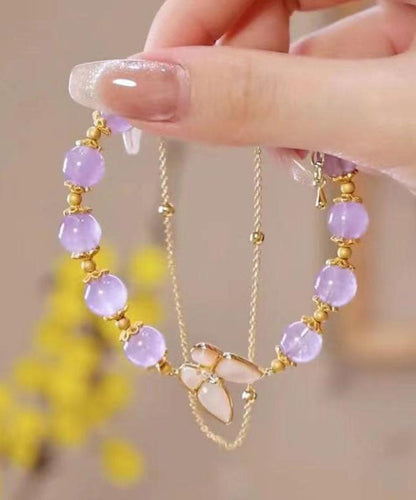 Einzigartiges, doppellagiges Kettenarmband mit violettem Kristall-Zirkon-Schmetterling