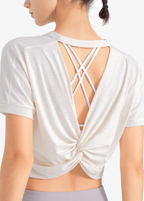 Unique Purple O-Neck Short Sleeve Yoga Top