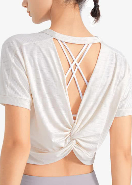 Unique Purple O-Neck Short Sleeve Yoga Top