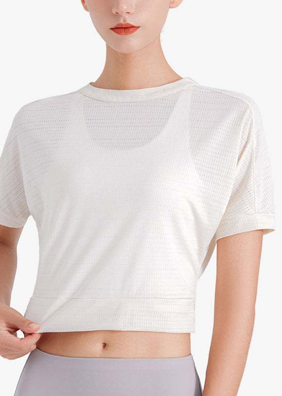 Unique Purple O-Neck Short Sleeve Yoga Top