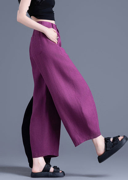 Unique Purple Oversized Pockets Linen Pants Trousers Summer