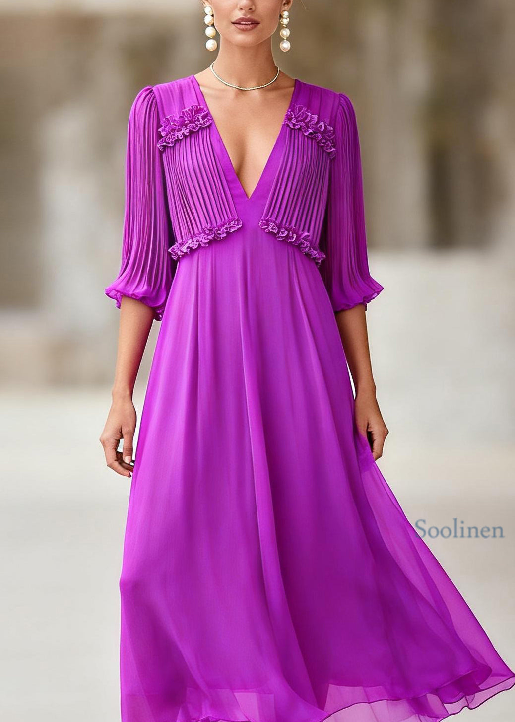 Unique Purple Ruffled Floral Chiffon Maxi Dresses Summer