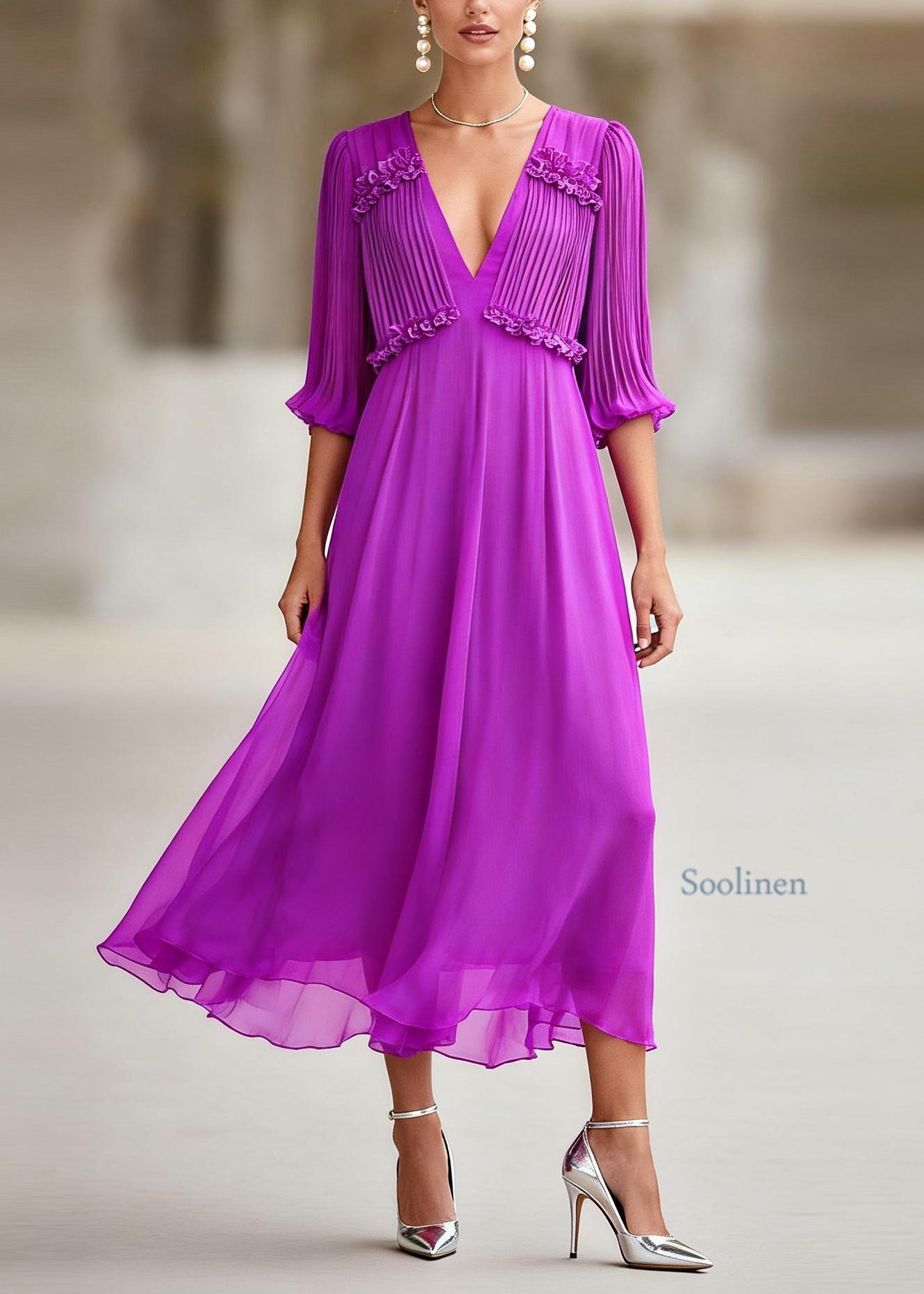 Unique Purple Ruffled Floral Chiffon Maxi Dresses Summer