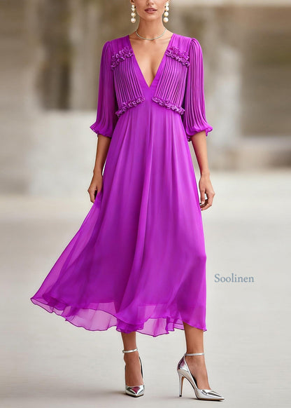 Unique Purple Ruffled Floral Chiffon Maxi Dresses Summer