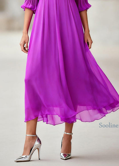 Unique Purple Ruffled Floral Chiffon Maxi Dresses Summer