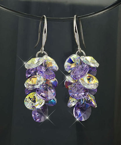 Pendientes únicos de borlas de cristal de plata esterlina morada