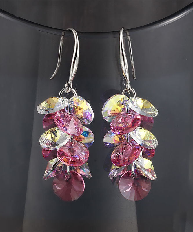 Pendientes únicos de borlas de cristal de plata esterlina morada