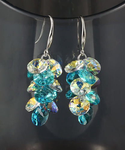 Pendientes únicos de borlas de cristal de plata esterlina morada