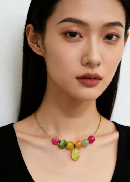 Unique Rainbow Acrylic Water Droplet Gratuated Bead Necklace