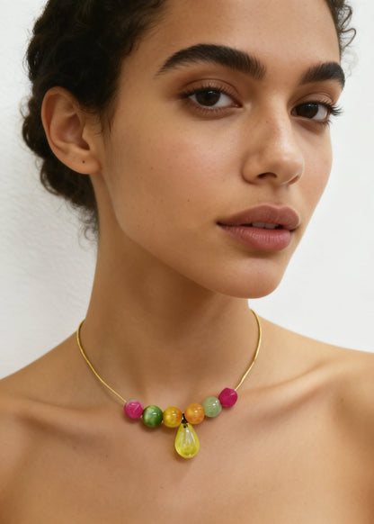 Unique Rainbow Acrylic Water Droplet Gratuated Bead Necklace