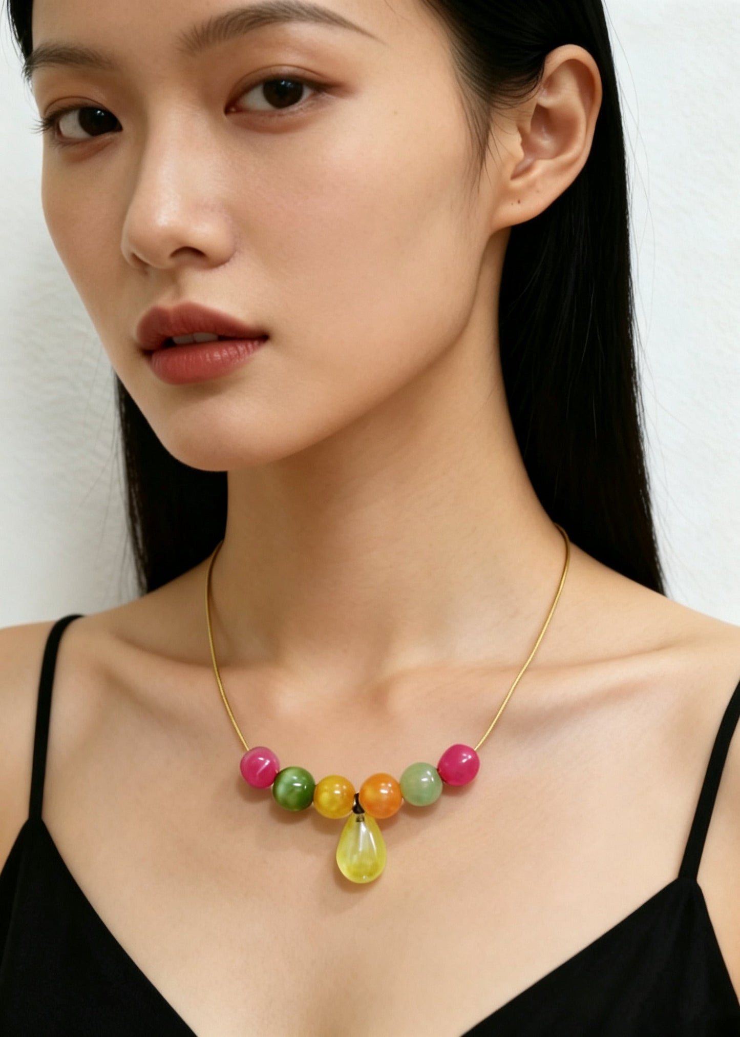 Unique Rainbow Acrylic Water Droplet Gratuated Bead Necklace
