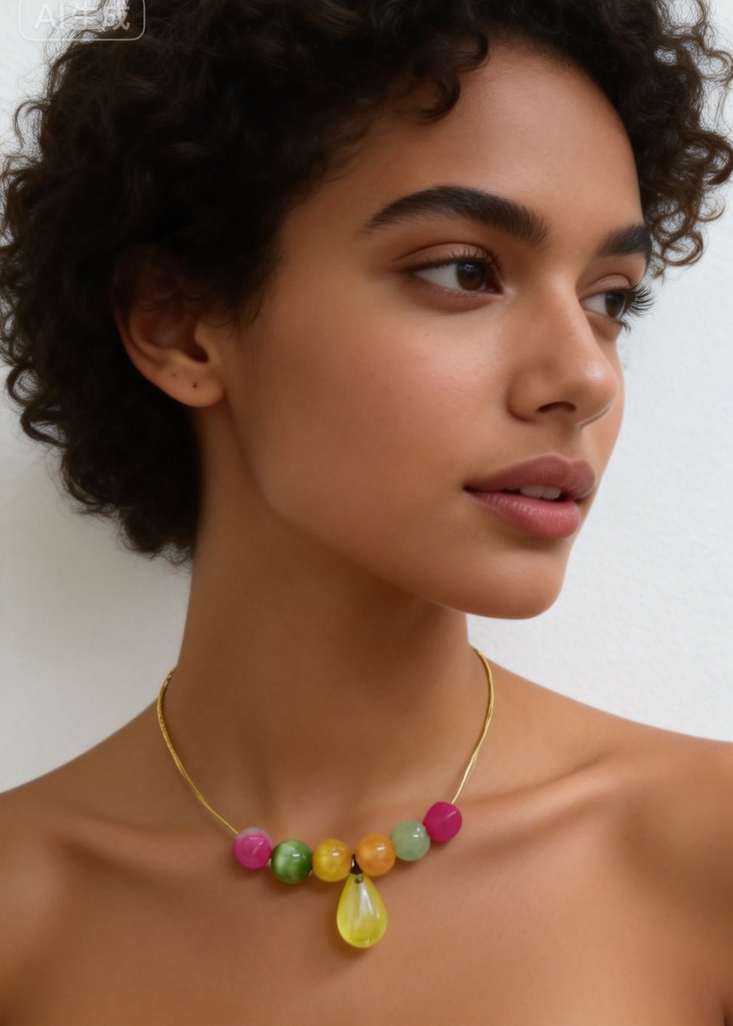 Unique Rainbow Acrylic Water Droplet Gratuated Bead Necklace