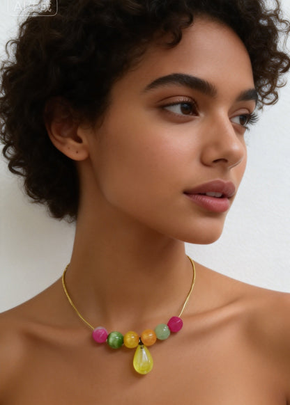 Unique Rainbow Acrylic Water Droplet Gratuated Bead Necklace