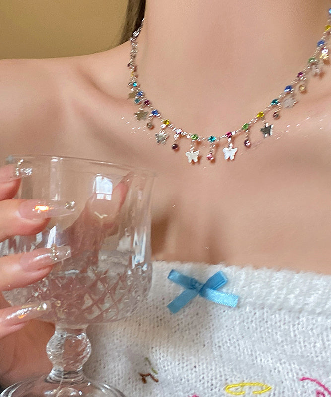 Einzigartige Regenbogen Kupfer Zirkon Schmetterling Quaste Halskette