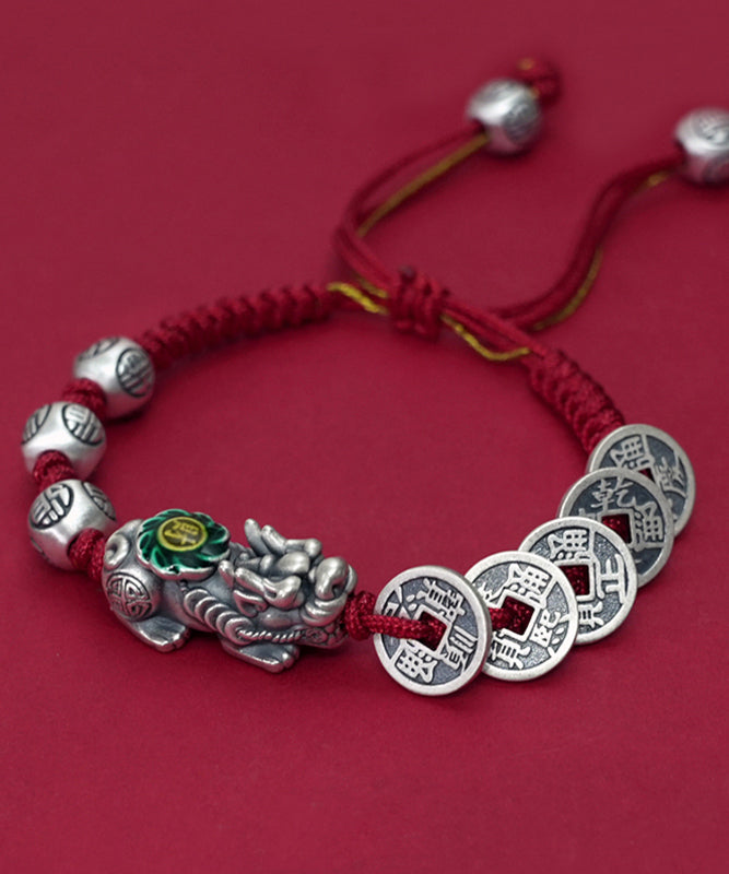 Pulsera única de cadena con monedas de cobre Xiupi en plata de ley roja
