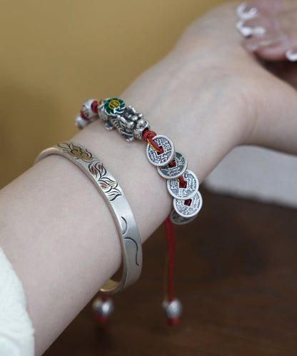 Pulsera única de cadena con monedas de cobre Xiupi en plata de ley roja
