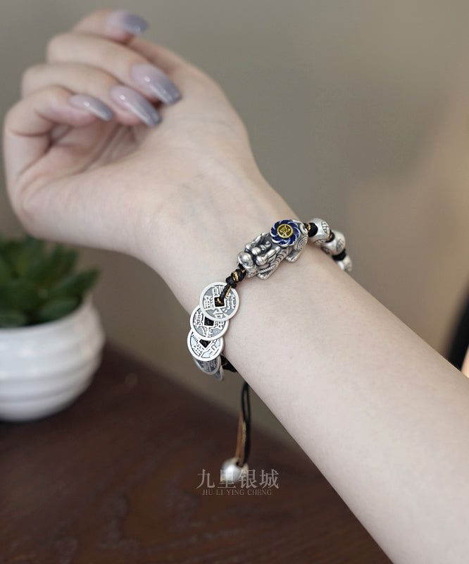 Pulsera única de cadena con monedas de cobre Xiupi en plata de ley roja