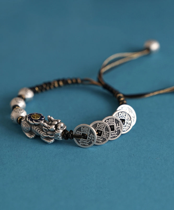 Pulsera única de cadena con monedas de cobre Xiupi en plata de ley roja