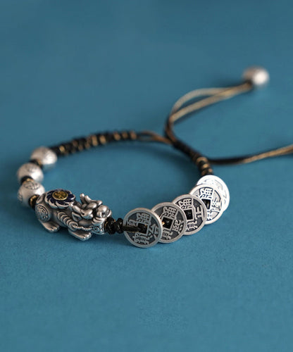 Pulsera única de cadena con monedas de cobre Xiupi en plata de ley roja