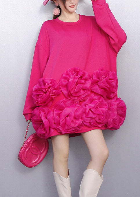 Vestido de té de algodón con estampado floral extragrande y rosas único para primavera